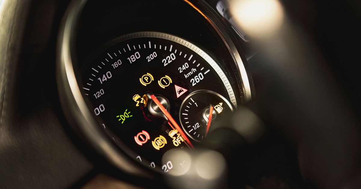 Different dashboard warning lights of a car.